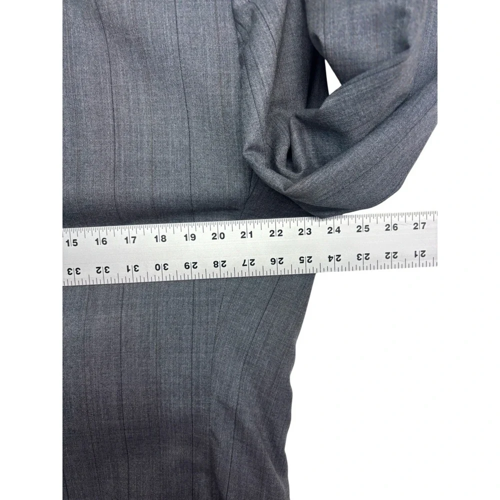 vtg 90s Tom James 46L 37x34 Gray Pinstripe 2pc Pant Suit Wool USA Pleated Cuffed